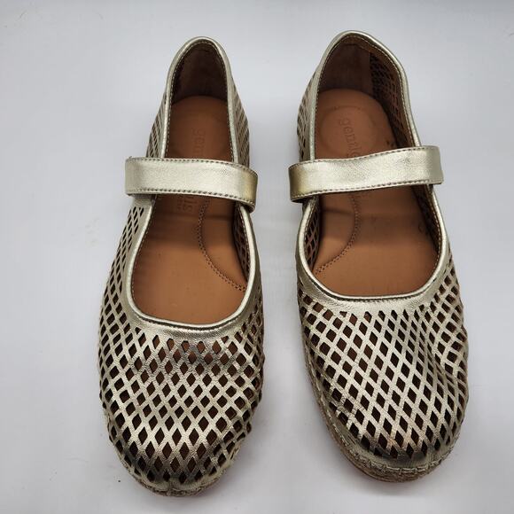 Gentle Souls Sienna Mary Jane Espadrille Ballet Flats Gold Metallic Leather 8M - Picture 2 of 7